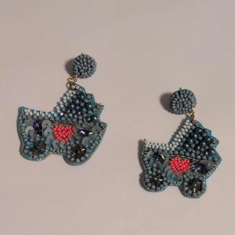 Blue Beaded‎ Baby Carriage Dangle Earrings